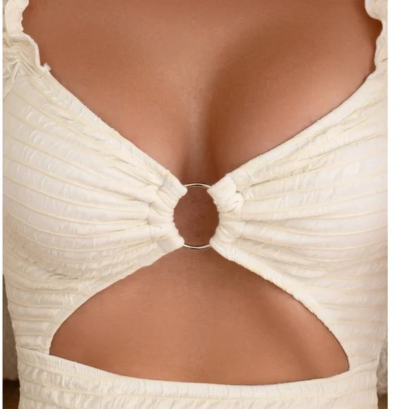 Boho Scoop Neck Puff Sleeve Cut out One Piece Swimsuit Monokini - Picture 3 of 8